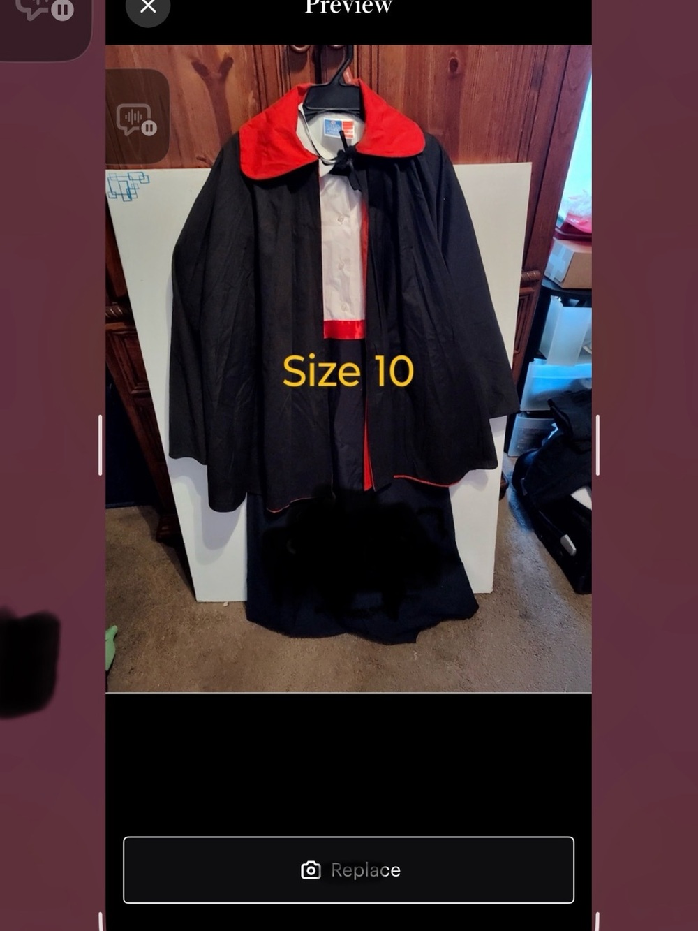 Kids Vampire Cape Costume with Red Trim - Size 10